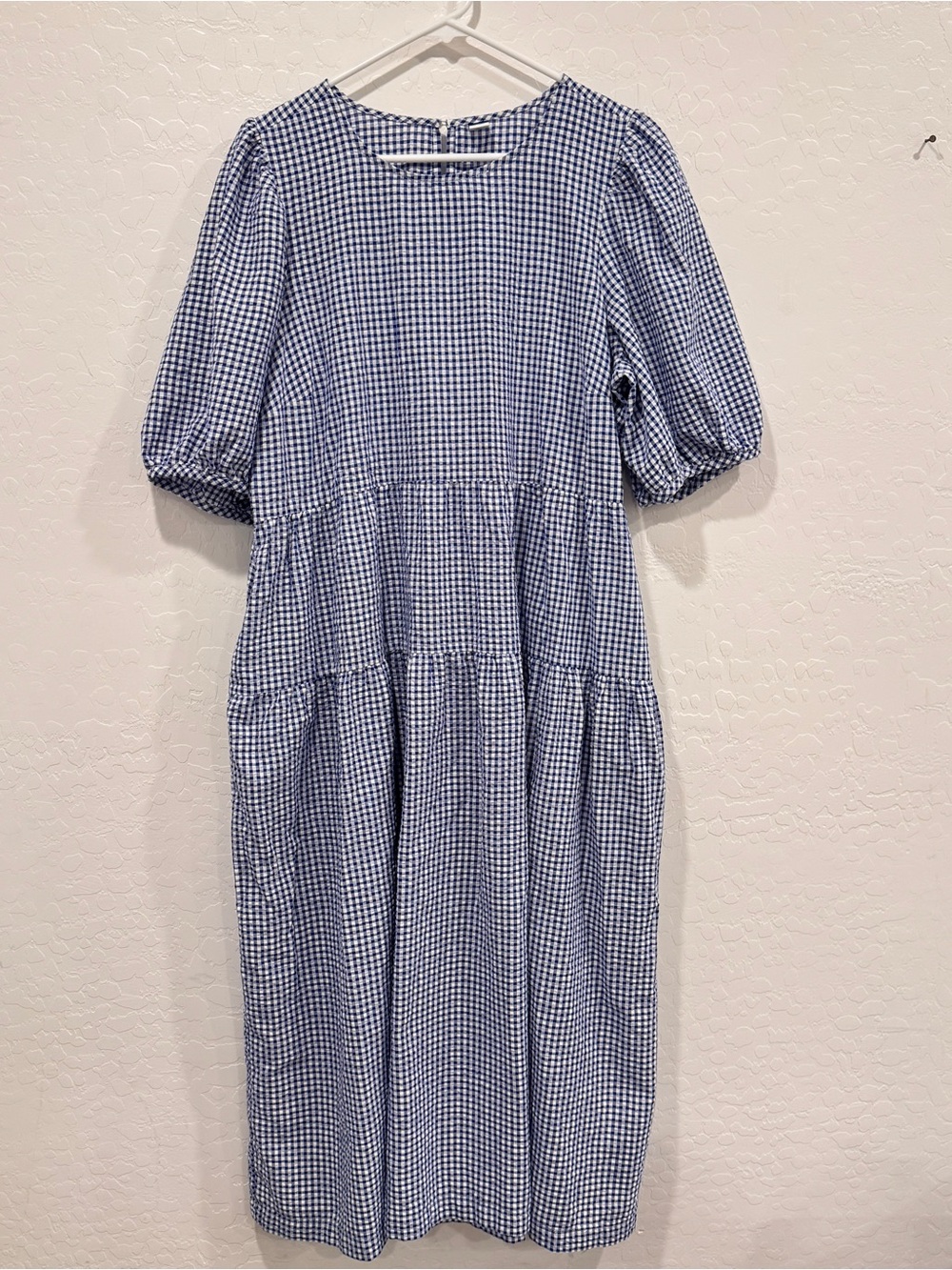 Old Navy Blue White Gingham Tiered Midi Dress Womens XL Cottagecore